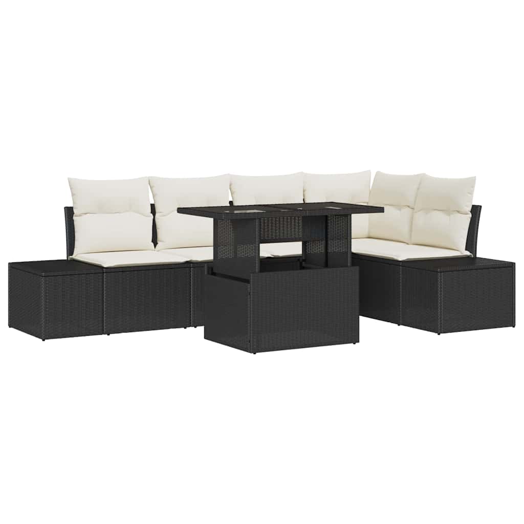 Conjunto de sofá de jardín con cojín 6 pcs Negro Poliratán