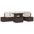 Conjunto de sofá de jardín con cojín 6 pcs Marrón Poliratán