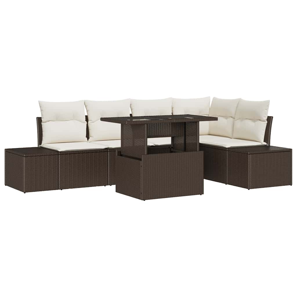 Conjunto de sofá de jardín con cojín 6 pcs Marrón Poliratán