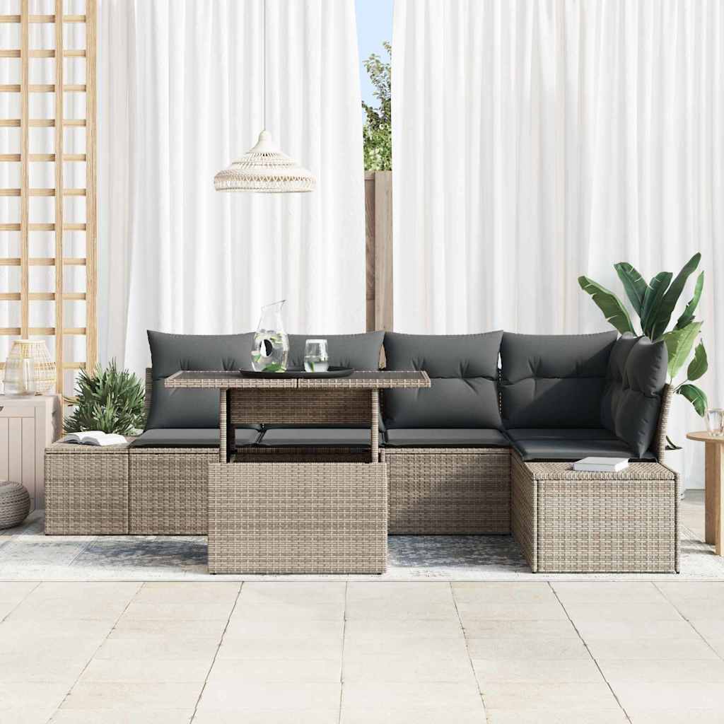Conjunto de sofá de jardín con cojín 6 pcs Gris Poliratán