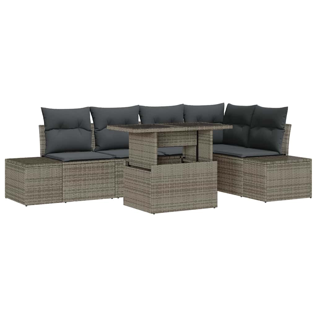 Conjunto de sofá de jardín con cojín 6 pcs Gris Poliratán