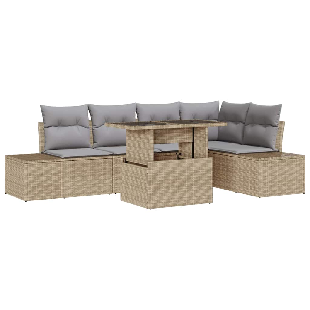 Conjunto de sofá de jardín con cojín 6 pcs Beige Poliratán