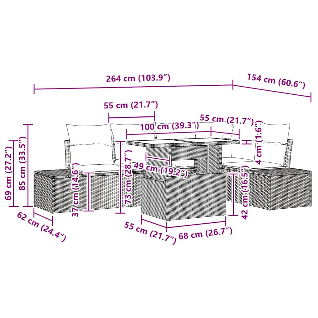 Conjunto de sofá de jardín con cojín 6 pcs Gris claro Poliratán