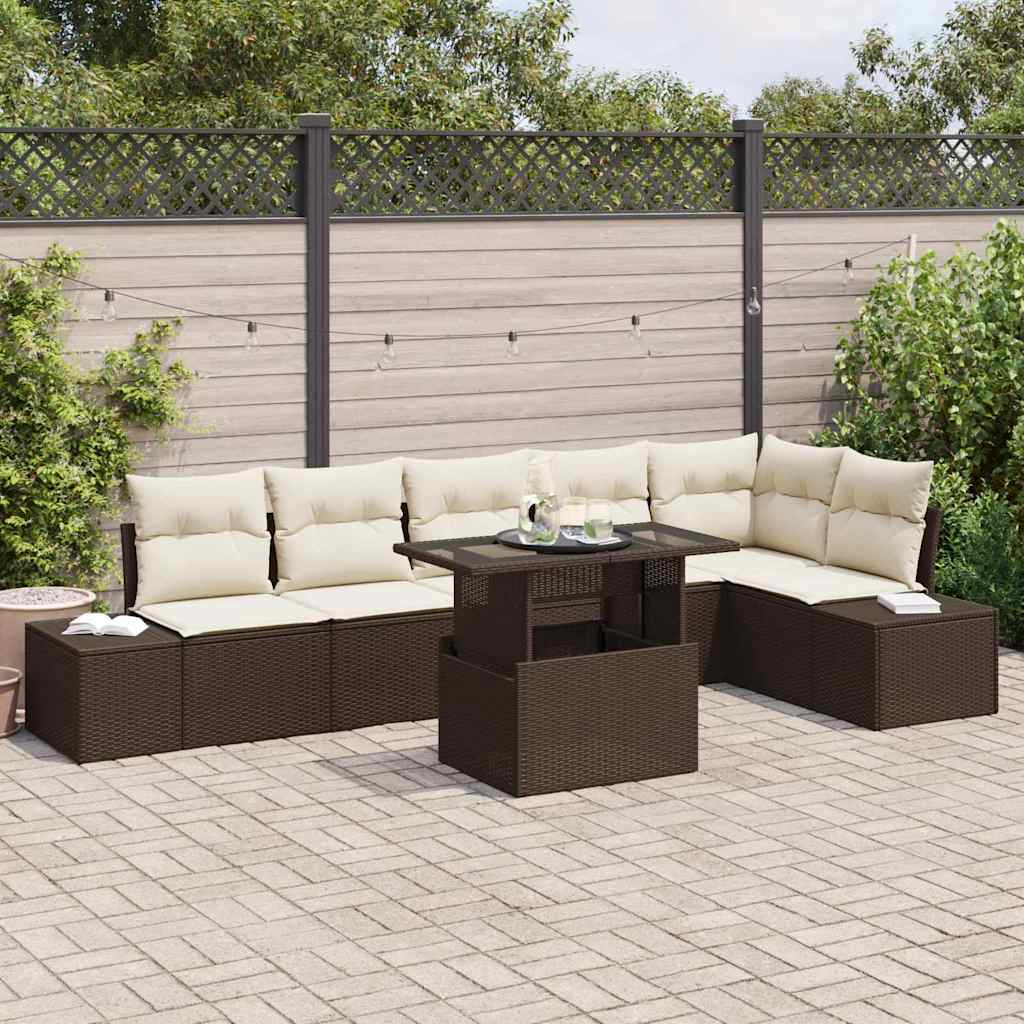 Conjunto de sofá de jardín 7 pcs Beige y Crema ratán sintético