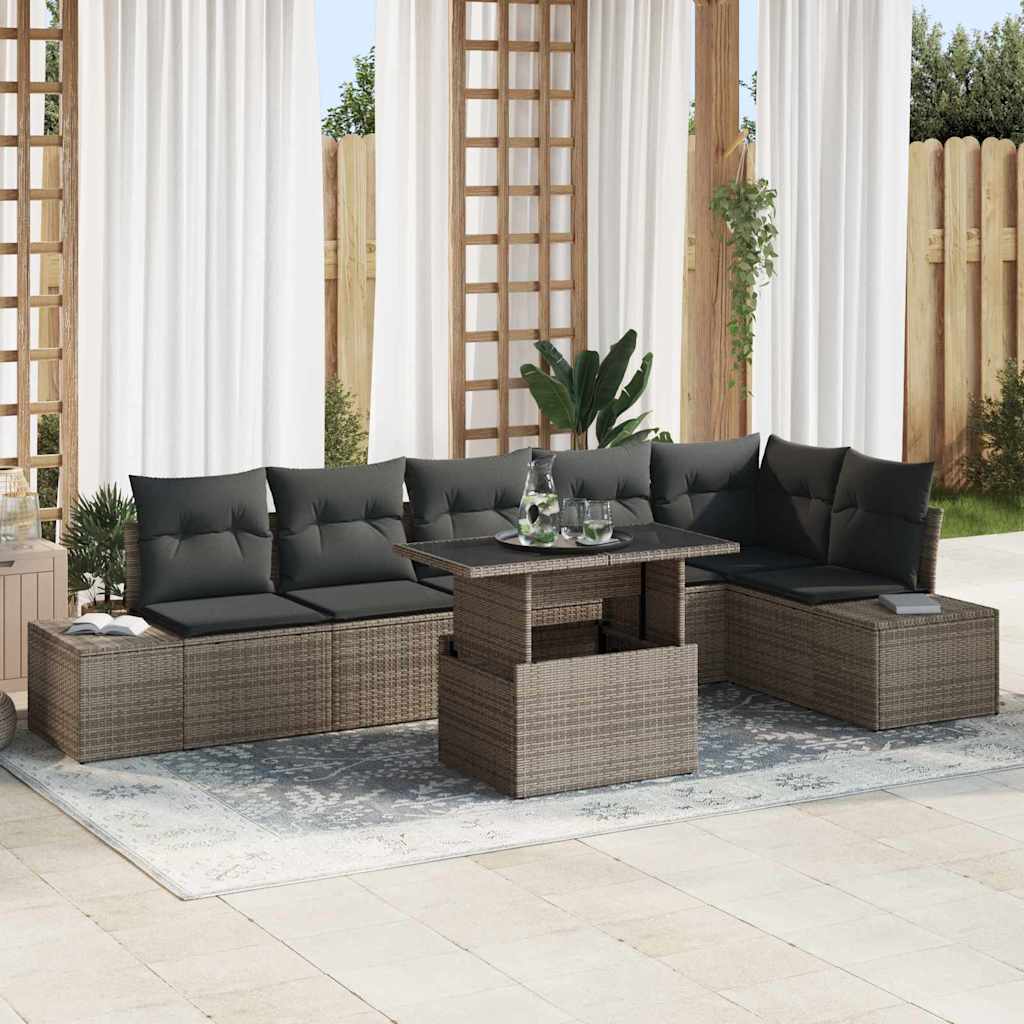 Conjunto de sofá de jardín 7 pcs Beige y Crema ratán sintético