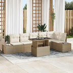 Conjunto de sofá de jardín 7 pcs Beige y Crema ratán sintético