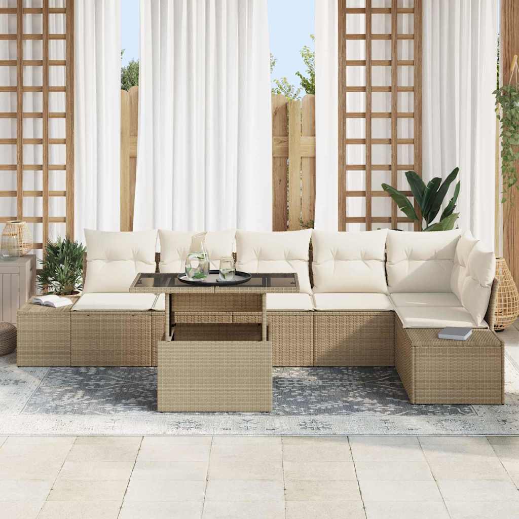 Conjunto de sofá de jardín 7 pcs Beige y Crema ratán sintético