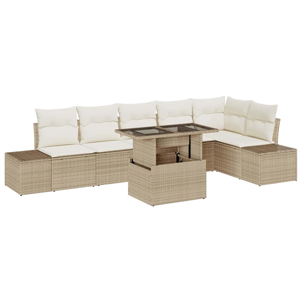 Conjunto de sofá de jardín 7 pcs Beige y Crema ratán sintético