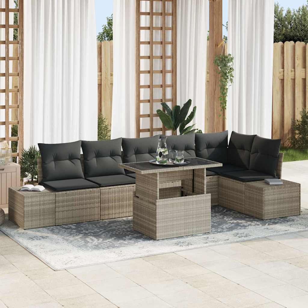 Conjunto de sofá de jardín 7 pcs Beige y Crema ratán sintético