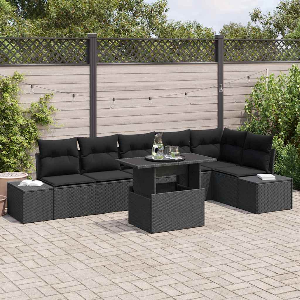 Conjunto de sofá de jardín 7 pcs Beige y Crema ratán sintético