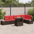 Conjunto de sofá de jardín 7 pcs Marrón y Rojo ratán sintético