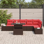 Conjunto de sofá de jardín 7 pcs Marrón y Rojo ratán sintético