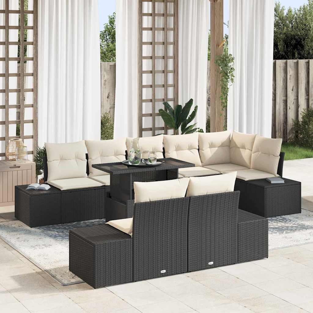 Conjunto de sofá de jardín con cojín 9 pcs Beige y Gris Claro