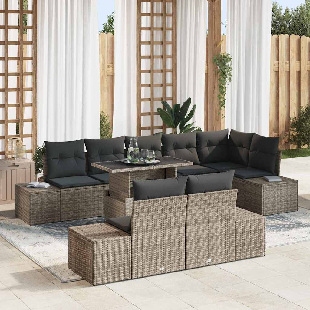Conjunto de sofá de jardín con cojín 9 pcs Beige y Gris Claro
