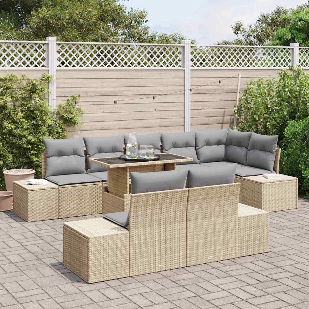 Conjunto de sofá de jardín con cojín 9 pcs Beige y Gris Claro