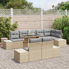 Conjunto de sofá de jardín con cojín 9 pcs Beige y Gris Claro