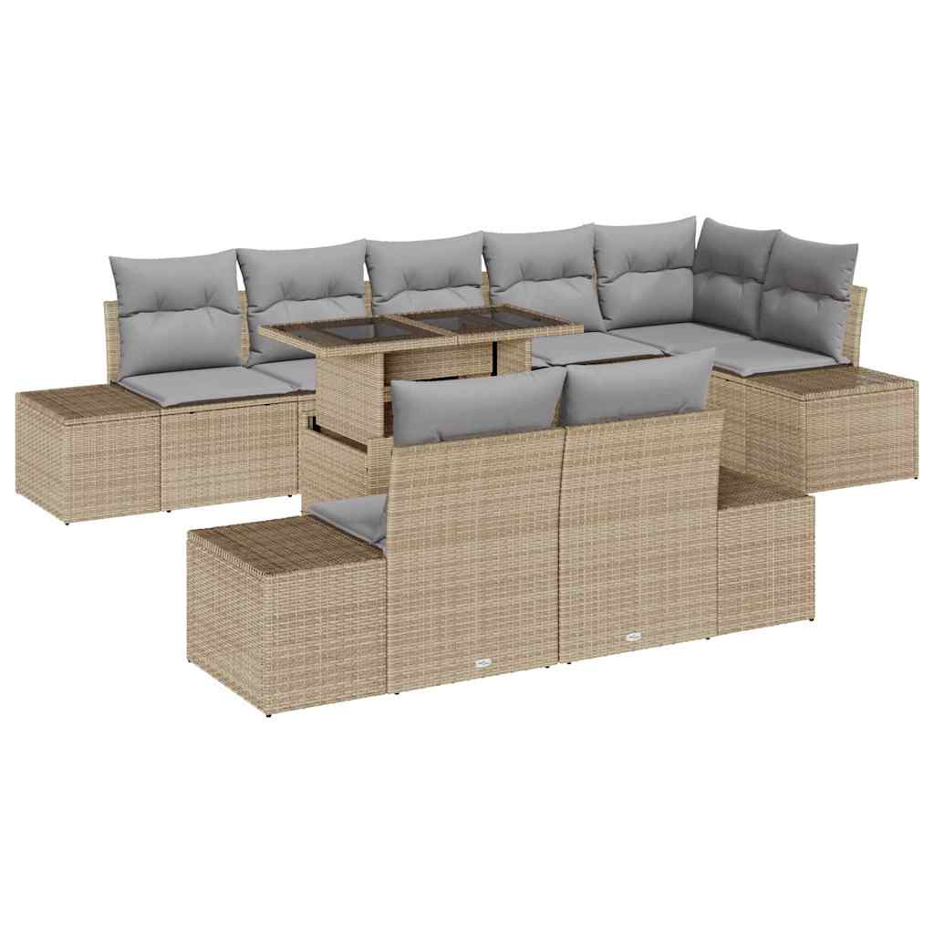 Conjunto de sofá de jardín con cojín 9 pcs Beige y Gris Claro