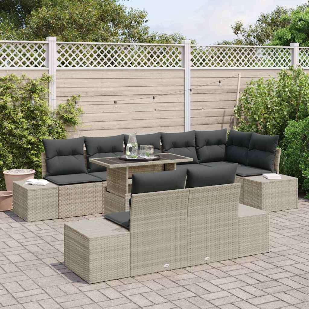 Conjunto de sofá de jardín 9 pcs Gris Claro ratán sintético