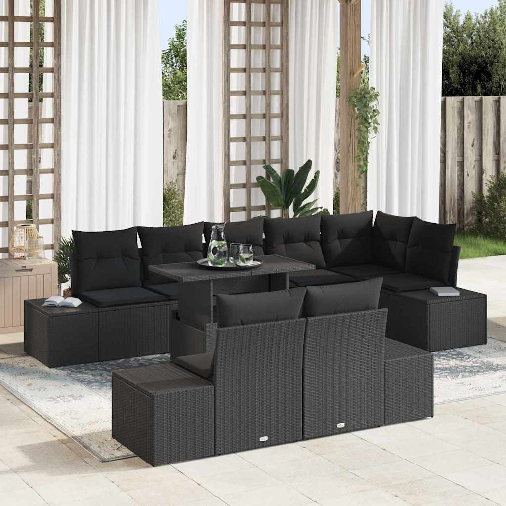 Conjunto de sofá de jardín 9 pcs Negro ratán sintético