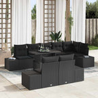 Conjunto de sofá de jardín 9 pcs Negro ratán sintético