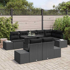 Conjunto de sofá de jardín 9 pcs Negro ratán sintético