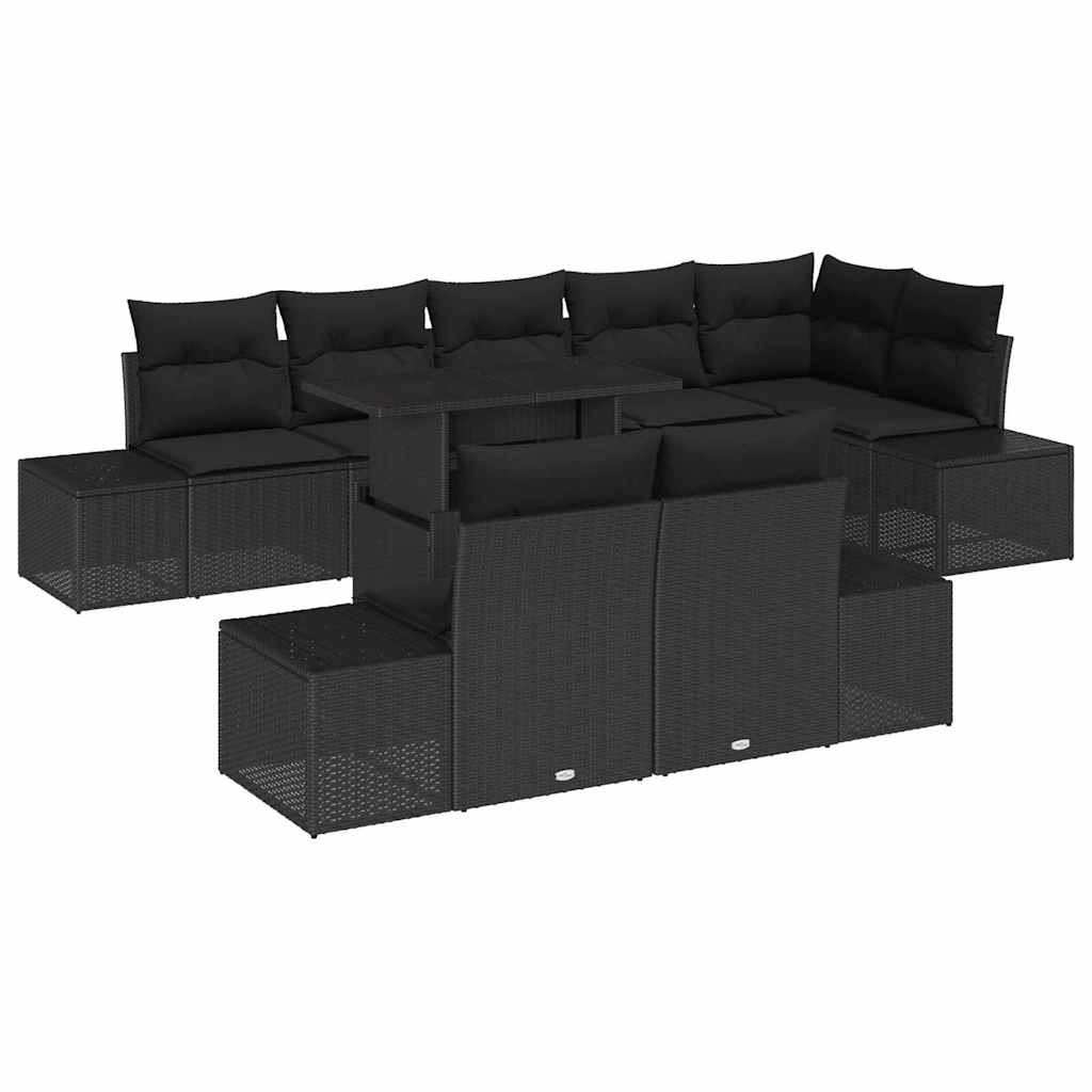 Conjunto de sofá de jardín 9 pcs Negro ratán sintético