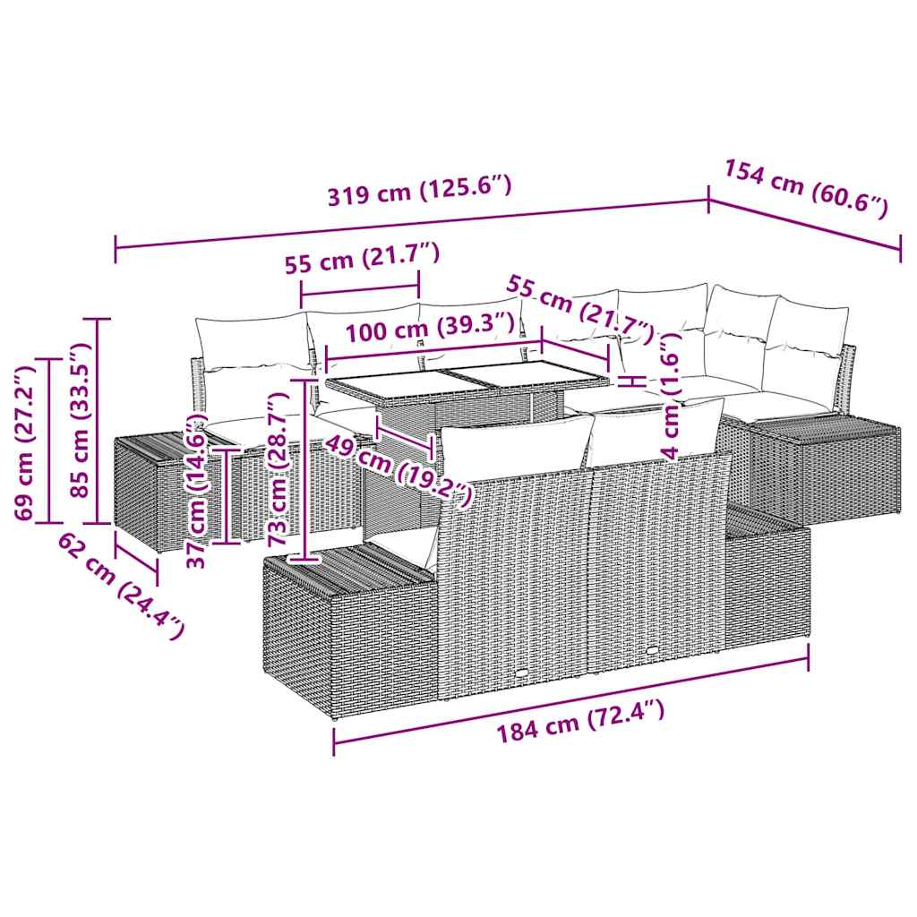 Conjunto de sofá de jardín 9 pcs Negro ratán sintético