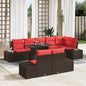 9-piece Garden Sofa Set Brown and Red Synthetic Rattan