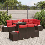 Conjunto de sofá de jardín 9 pcs Marrón y Rojo ratán sintético
