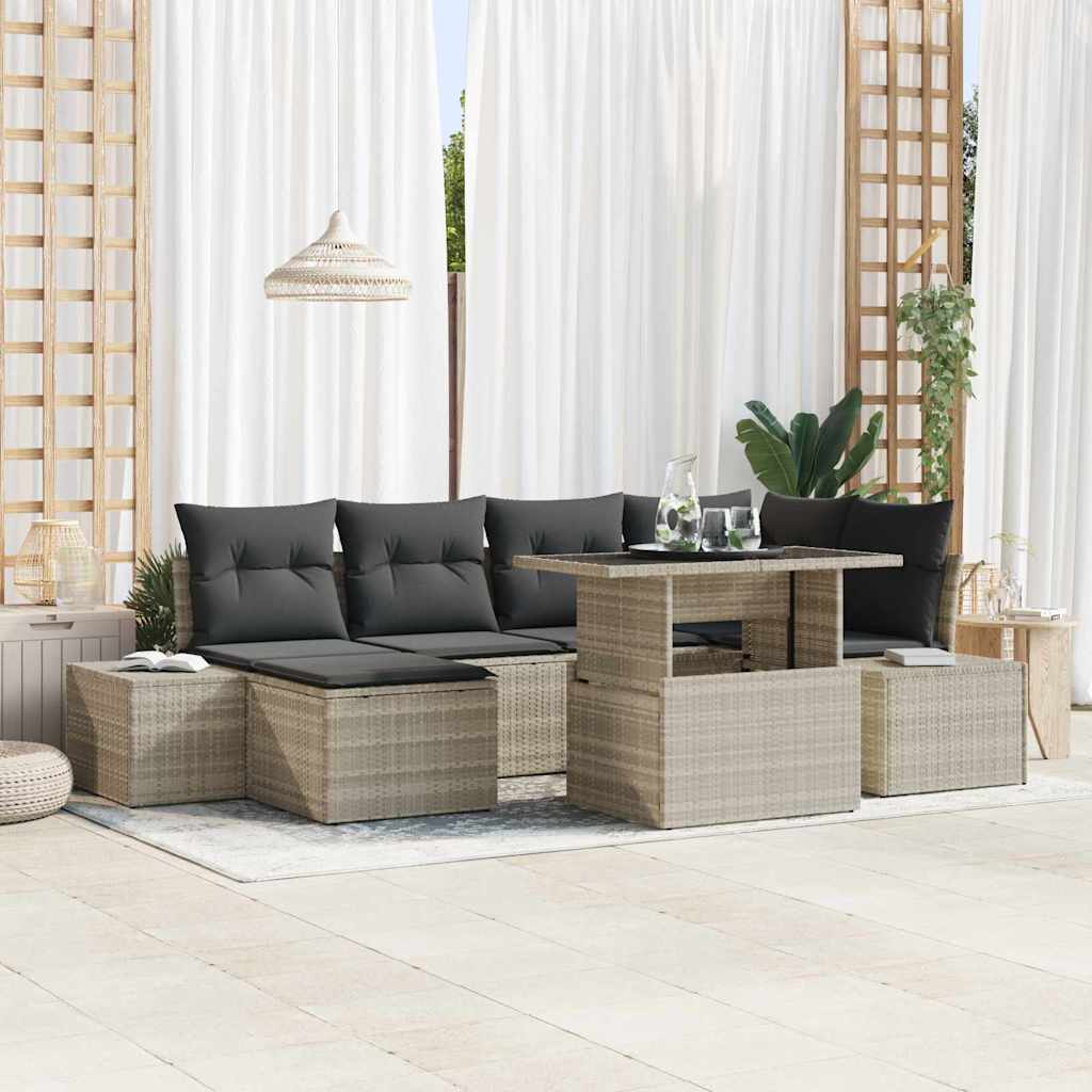 Conjunto de sofá de jardín con cojín 7 pcs beige y gris claro