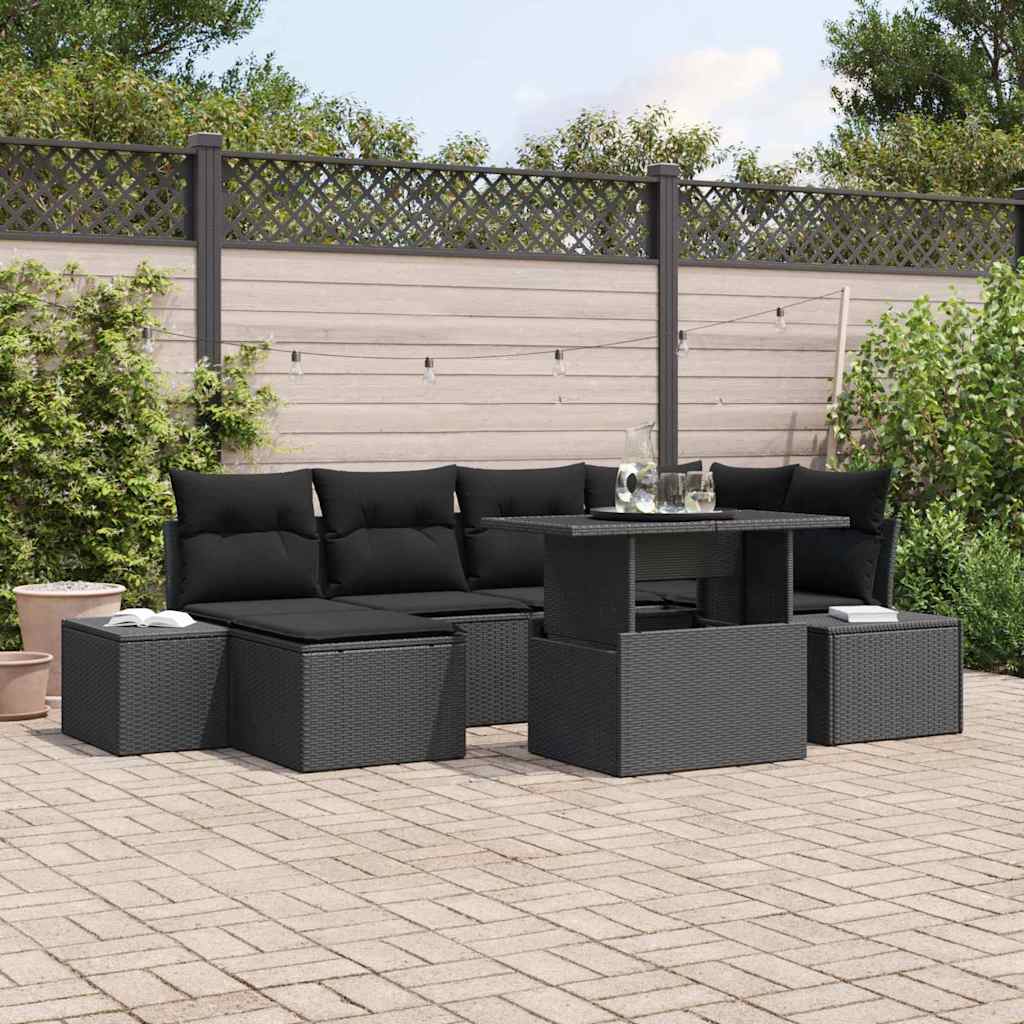 Conjunto de sofá de jardín con cojín 7 pcs beige y gris claro