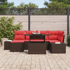 Conjunto de sofá de jardín con cojín 7 pcs Marrón y rojo
