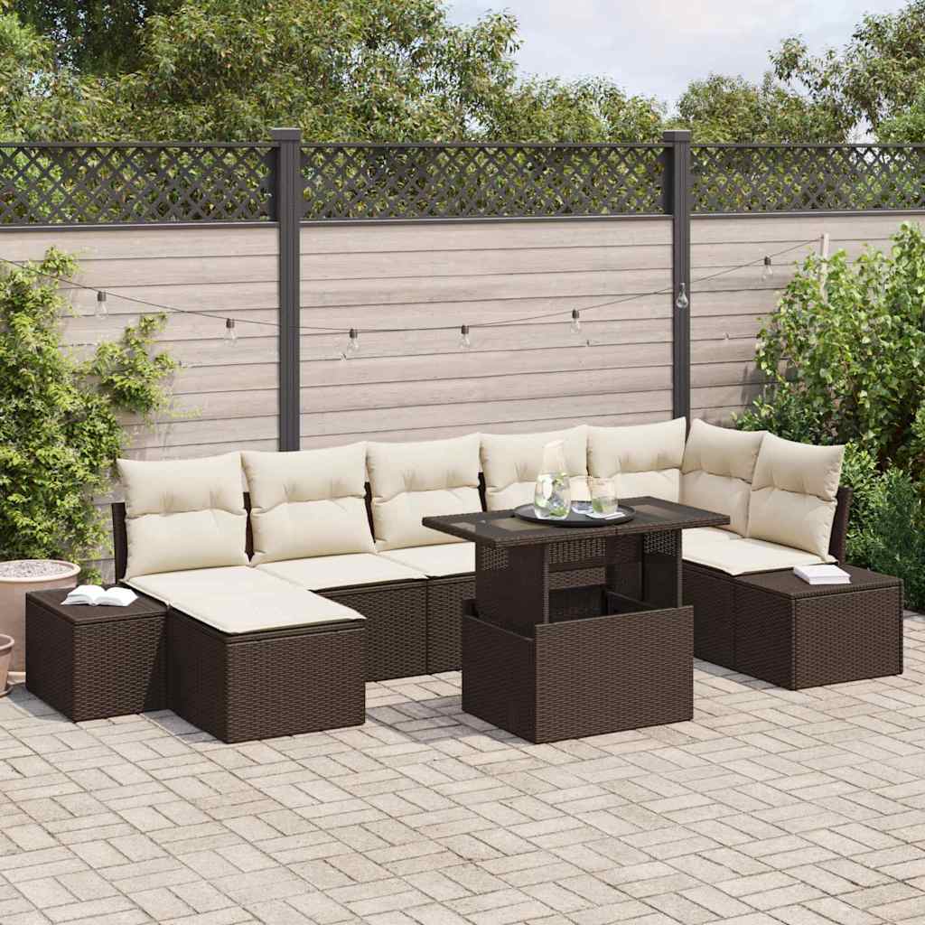 Conjunto de sofá de jardim com almofadões 7 pcs Cinzento vime sintético
