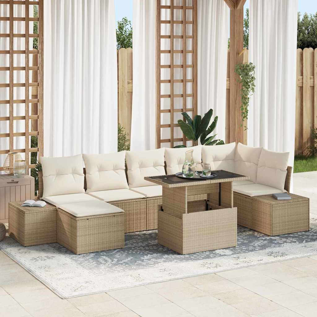 Conjunto de sofá de jardim com almofadões 7 pcs Cinzento vime sintético