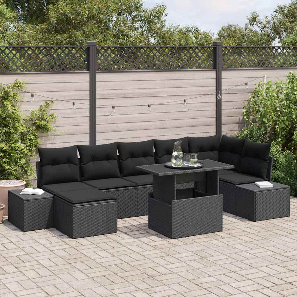 Conjunto de sofá de jardim com almofadões 7 pcs Cinzento vime sintético