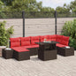 Conjunto de sofá de jardín 8 pcs Marrón y Rojo ratán sintético