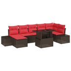 Conjunto de sofá de jardín 8 pcs Marrón y Rojo ratán sintético