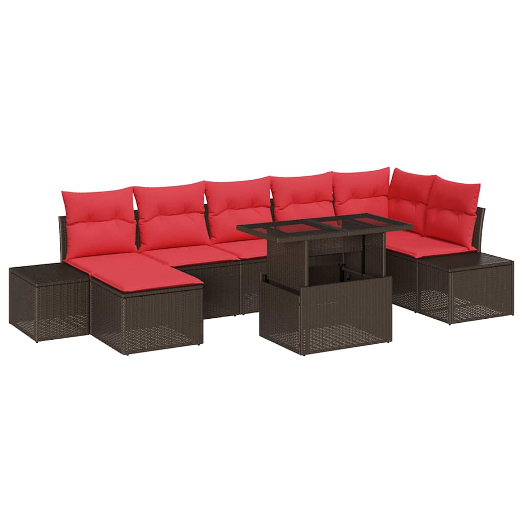 Conjunto de sofá de jardín 8 pcs Marrón y Rojo ratán sintético