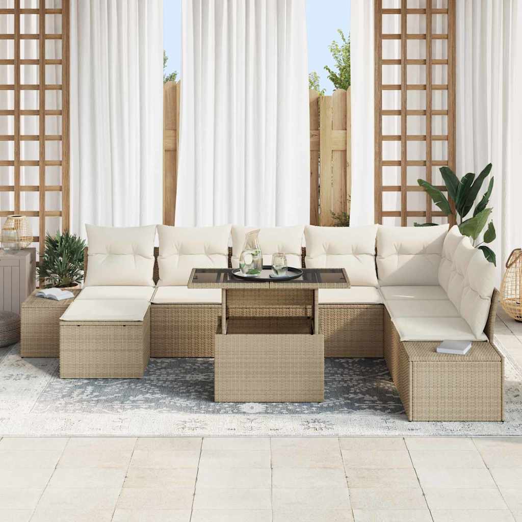 Conjunto de sofá de jardín 9 pcs Beige y Crema ratán sintético