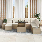 Conjunto de sofá de jardín 9 pcs Beige y Crema ratán sintético