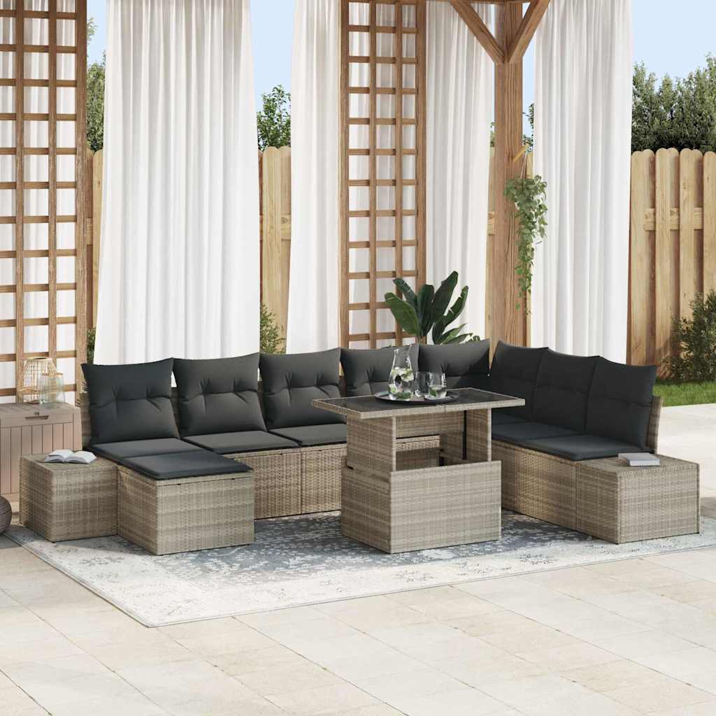 Conjunto de sofá de jardín 9 pcs Beige y Crema ratán sintético