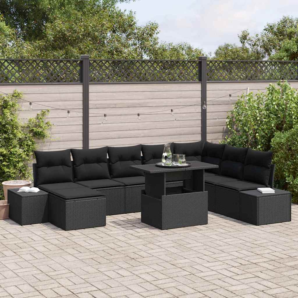 Conjunto de sofá de jardín 9 pcs Beige y Crema ratán sintético