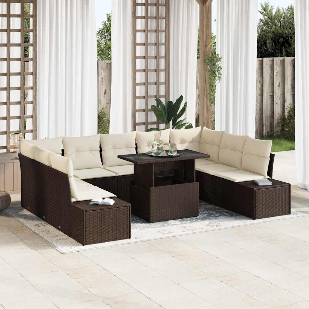 Conjunto de sofá de jardín 10 pcs Beige y Crema ratán sintético