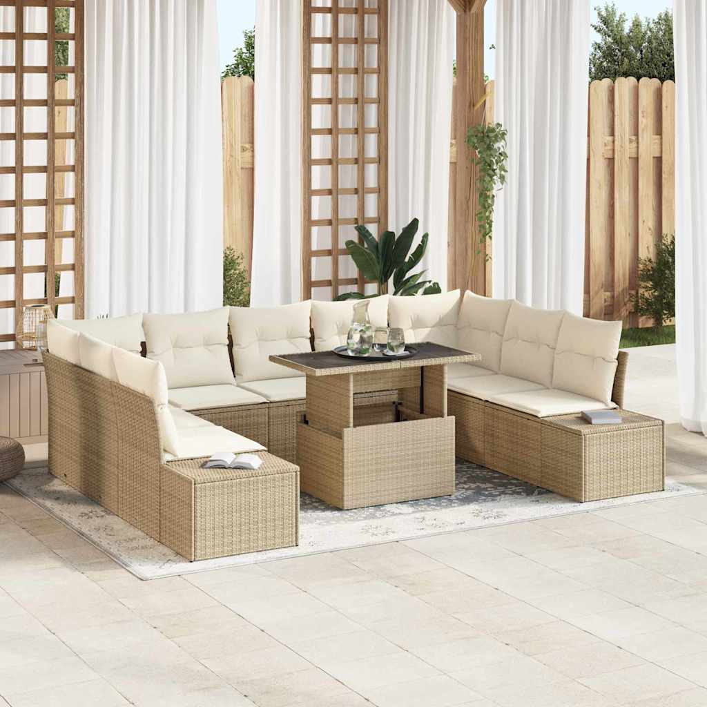 Conjunto de sofá de jardín 10 pcs Beige y Crema ratán sintético