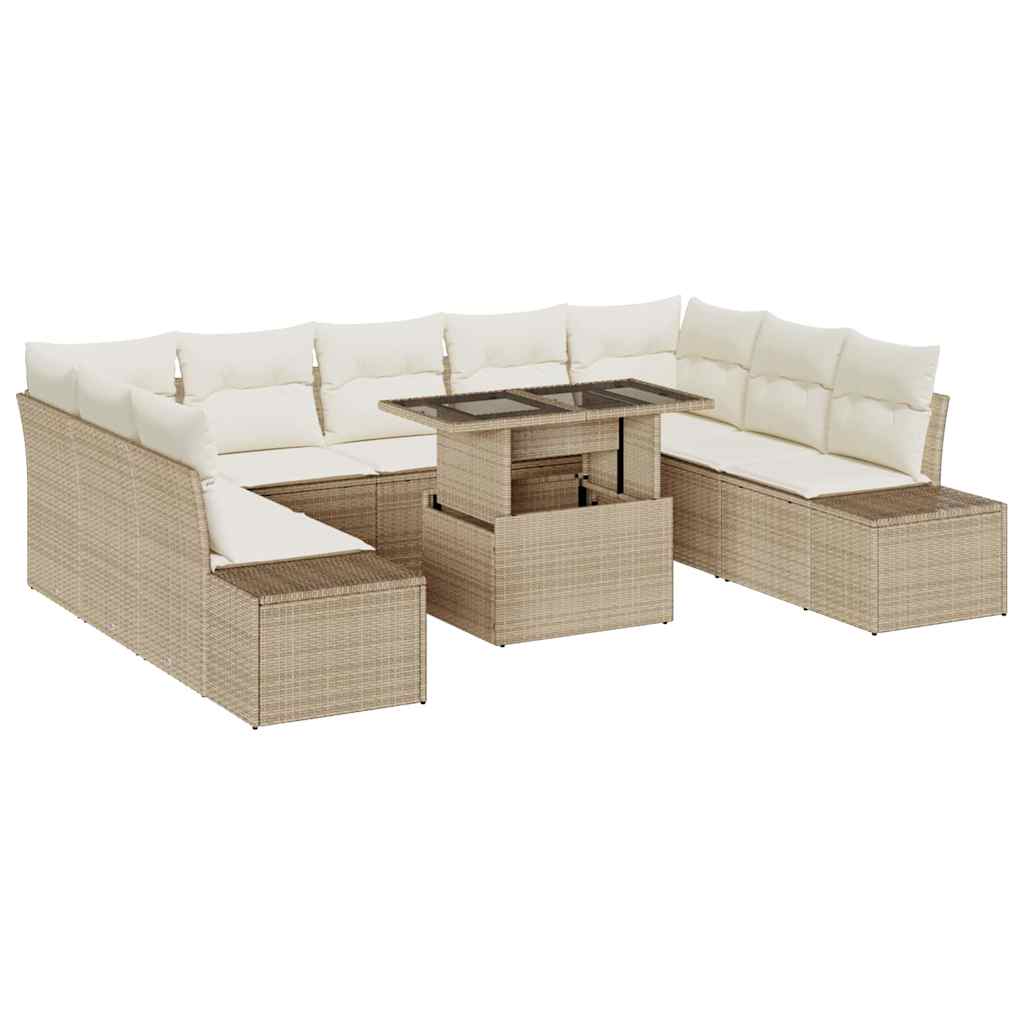 Conjunto de sofá de jardín 10 pcs Beige y Crema ratán sintético