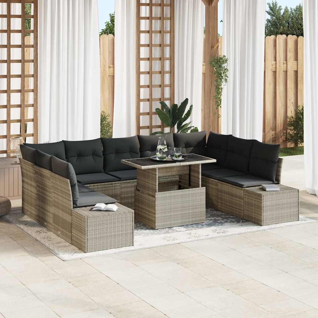 Conjunto de sofá de jardín 10 pcs Beige y Crema ratán sintético
