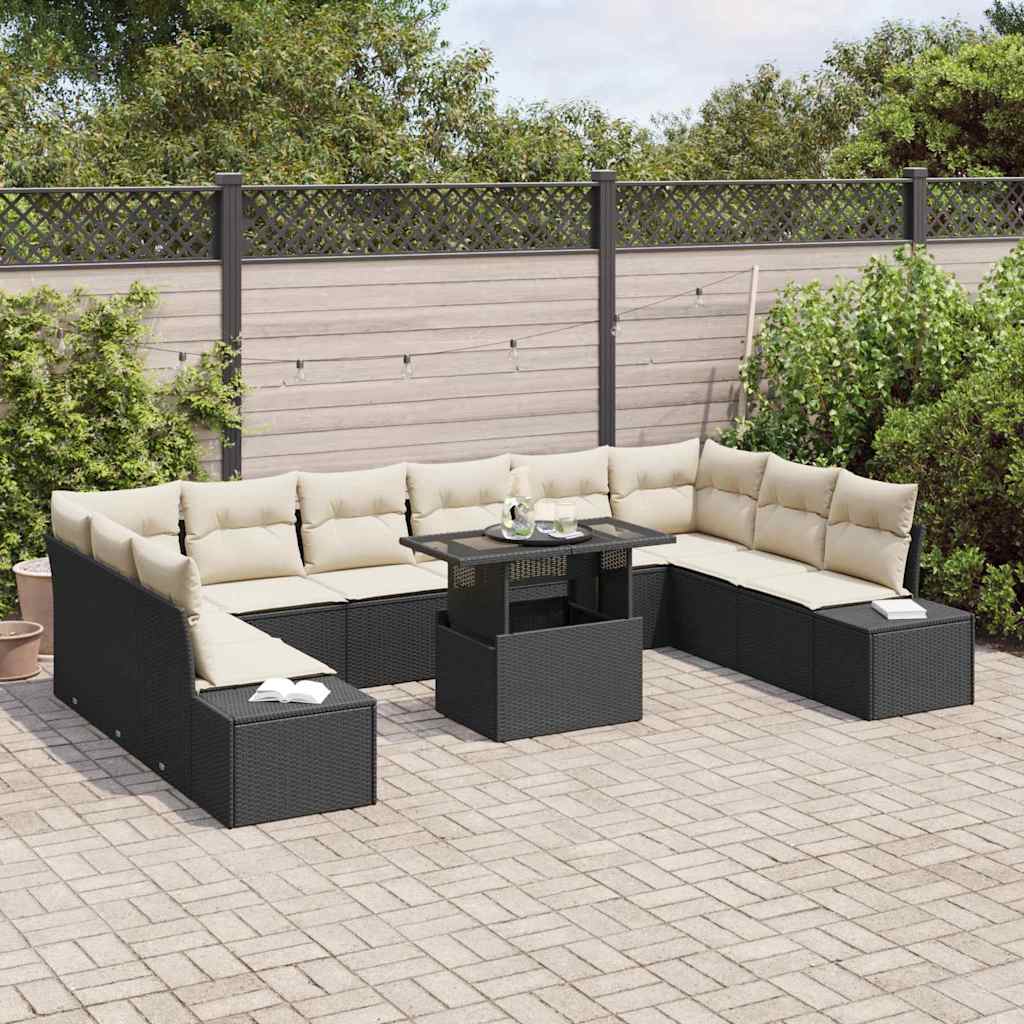 Conjunto de sofá de jardín con cojín 11 pcs Negro y crema