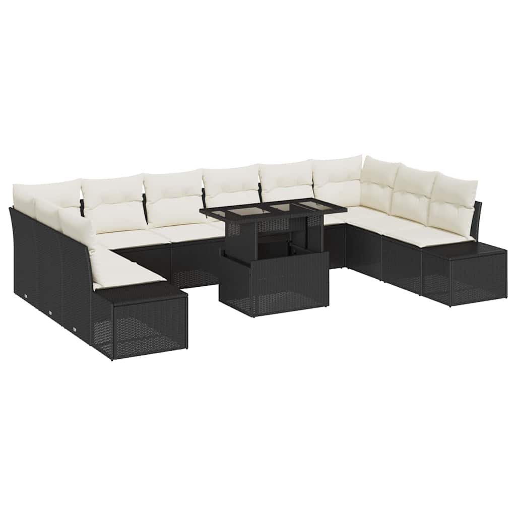 Conjunto de sofá de jardín con cojín 11 pcs Negro y crema