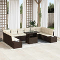 Conjunto de sofá de jardín con cojín 11 pcs Marrón y crema