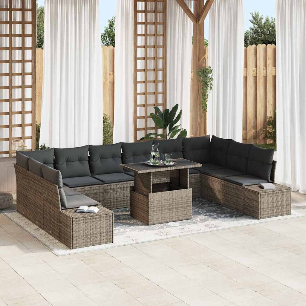 Conjunto de sofá de jardim com almofada 9 pcs Preto e creme